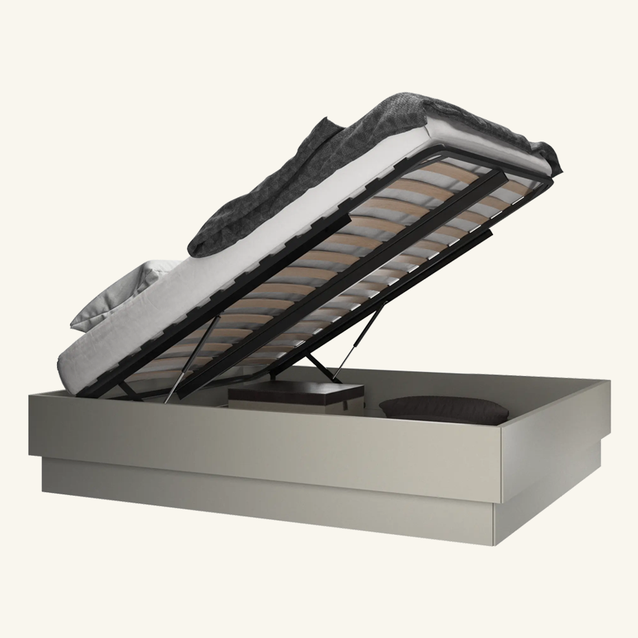 Lugano storage bed with lift-up frame and slats